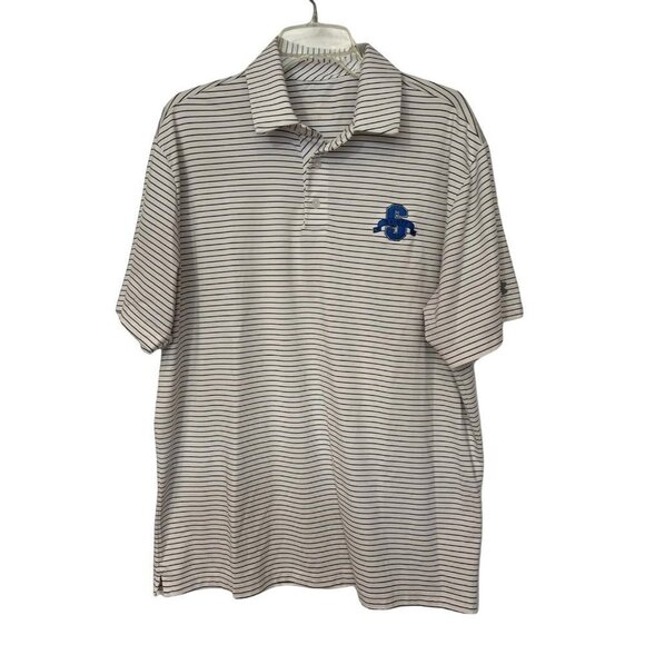 UNDER ARMOUR Heat Gear Performance Polo/Golf‎ Shirt Men XL White Striped SAINTS - Picture 1 of 6